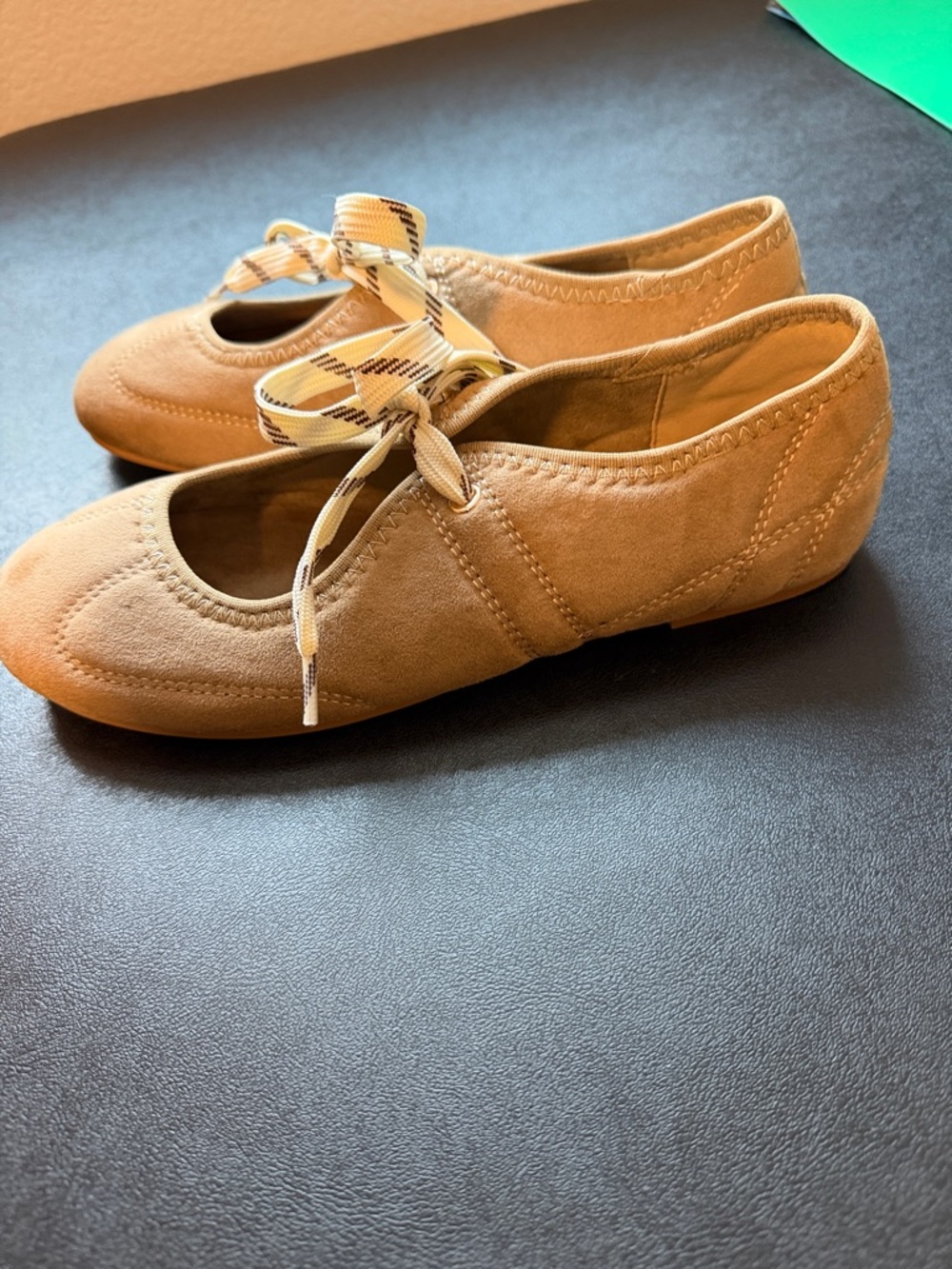 Women's Suede Tie-Front Lace Up Ballet Flats Mary Jane Shoes - Picture 5 of 9